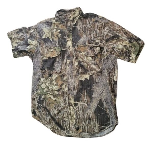 Remington Shirt Large Breakup Camo Mossy Oak Outdoor Hunting Wood Vented Short - Picture 1 of 9